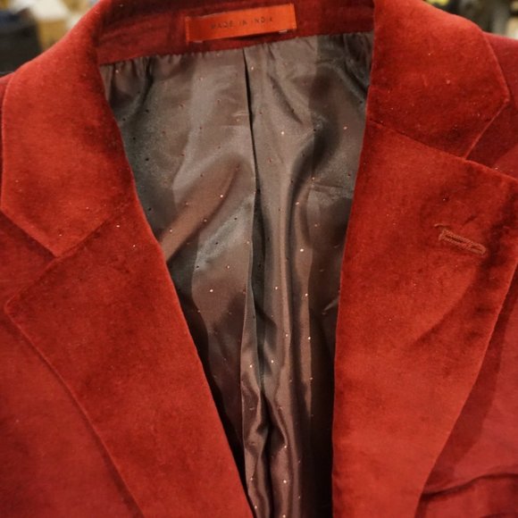 Men's Alfani Burgundy Suede Slim Fit Blazer - Picture 2 of 7